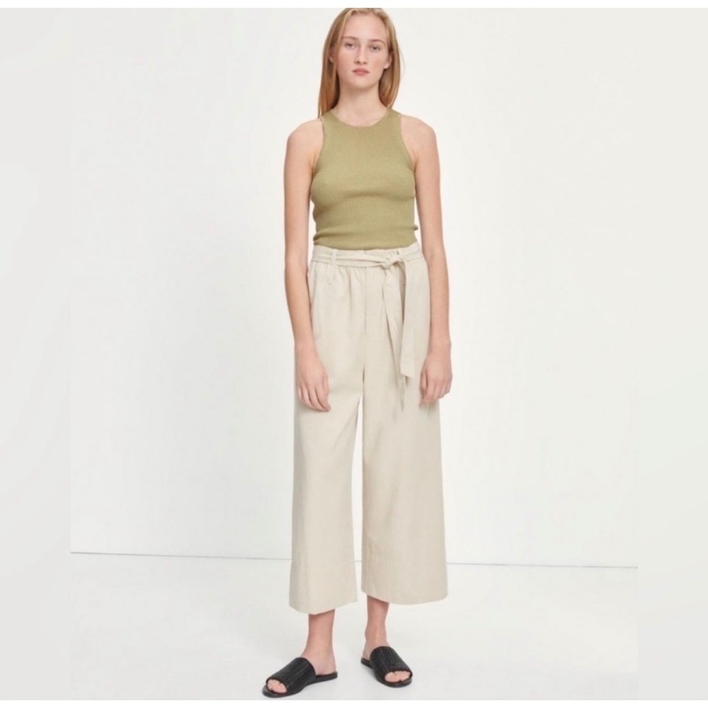 Samsoe Samsoe Milani Trousers Women XL Brown Rice Beige Wide Leg Tie Waist Pants